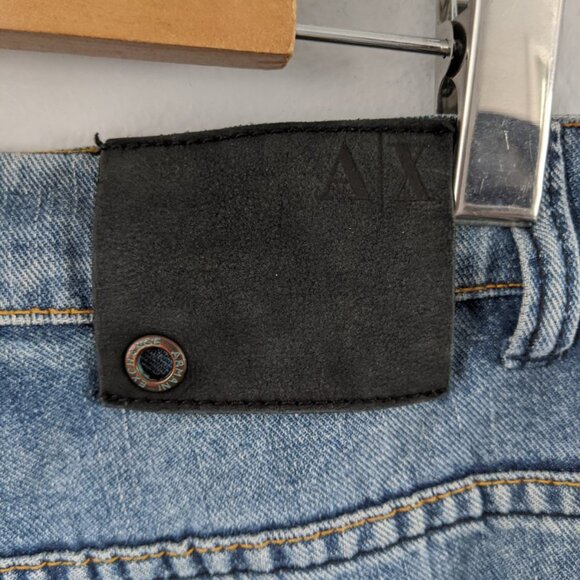 Armani Exchange Jeans Straight Leg Blue Denim Destroyed Ripped Raw Hem Cotton - Picture 13 of 13